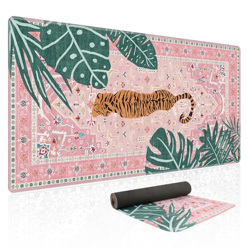 Baziabbo Cute Desk Mat,XXL Extended Large Mouse Pad,Gaming Mousepad with Stitched Edge,Non-Slip Rubber Base Keyboard Desk Pad for Home Office Study Game (A-Pink) - color: A-Pink