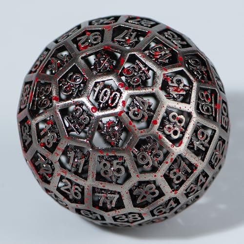 Enchanted Hollow Metal D100 Dice - 50mm DND Dice for d&d RPG & Tabletop Games for Gamers Dm with a Leather Bag (Blood) - color: D100 Blood