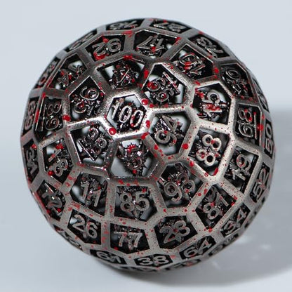 Enchanted Hollow Metal D100 Dice - 50mm DND Dice for d&d RPG & Tabletop Games for Gamers Dm with a Leather Bag (Blood) - color: D100 Blood