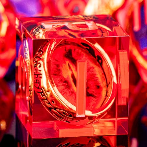 Magic Golden Ring DND Dice Set Sharp Edge Red Gaze Eye Resin Dice with Box, for use with RPG D&D Tabletop Games Lord D and D Polyhedral Dice Set - color: Ring -Eye-red-2
