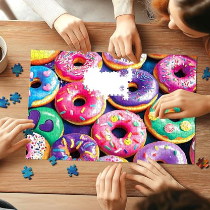 Colorful Donuts 500 Piece Jigsaw Puzzle for Adults, Vibrant Dessert Theme Puzzle with Poster & Letter on Back, Family Activity Entertainment, Challenging Gifts for Baking and Dessert Enthusiasts - color: Donuts