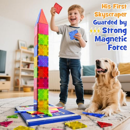 Large Magnetic Tiles for Kids: Durable Jumbo Blocks with Welded Case | 7.5cm tiles for toddlers ages 3-8. Ultrasonic welded safe magnets. Compatible with major brands. STEM Montessori learning toy - size: Large 32 Pcs