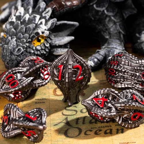 7-Piece Metal Dice Set DND Dice with Dragon Claw Design - Perfect for Dungeons & Dragons RPG Tabletop Role-Playing Games - color: Dragon Claw-black Red