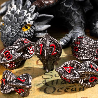 7-Piece Metal Dice Set DND Dice with Dragon Claw Design - Perfect for Dungeons & Dragons RPG Tabletop Role-Playing Games - color: Dragon Claw-black Red