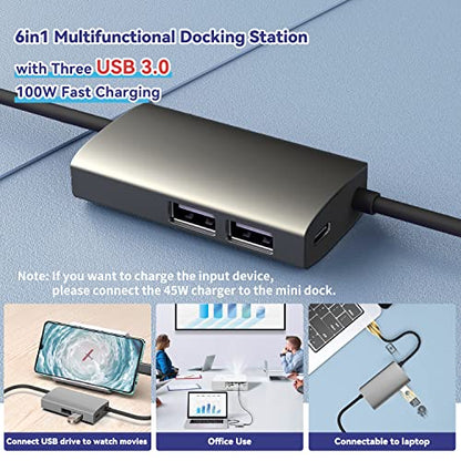 Steam Deck Dock, 6-in-1 Docking Station for Steam Deck, Steam Deck Docking Station with HDMI 2.0 Cable, 4K@60Hz, 3 USB-A 3.0 and 100W USB-C Charging Port, Switch Dock Suitable for Travel Office