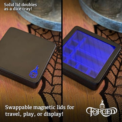 Forged Dice Co. RPG Character Shrine Display Case for Dice and DND Miniatures - Includes Travel Dice Tray and Display Lid - Compatible with Dungeons and Dragons Dice and Miniatures - Blue - color: Blue