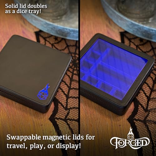 Forged Dice Co. RPG Character Shrine Display Case for Dice and DND Miniatures - Includes Travel Dice Tray and Display Lid - Compatible with Dungeons and Dragons Dice and Miniatures - Blue - color: Blue