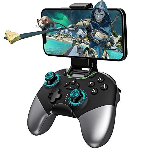 Bluetooth Controller for Switch/PC/iPhone/Android/Apple Arcade MFi Games/TV/Steam, Hall Effect Joysticks Wireless Game Controller Gamepad with/Phone Clip/Lock Speed/Macro/6-Axis Gyro/Dual Motors/Turbo - color: Black