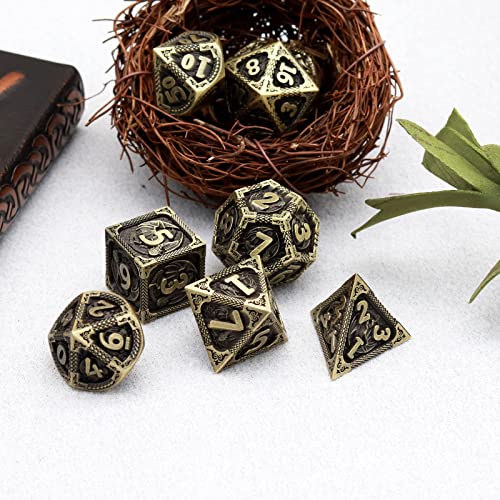 PJOY D&D Dice Set Dragon Metal DND Dice Set Antique Bronze with Case for RPG Role Playing Games Compatible with Dungeons and Dragons Gift TTRPG - color: Antique Bronze