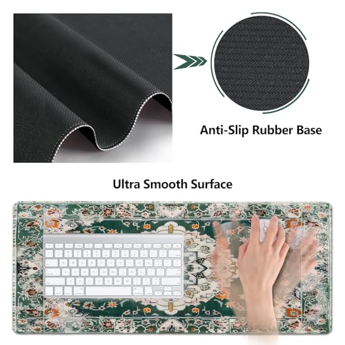 AIMSA Desk Mat Set, Large Mouse Pad + Mouse Wrist Rest + Keyboard Wrist Support + Coaster, 4in1 Rug Gaming Mouse Pad Combo for Home Office, Retro Boho Art - color: Retro Boho Art