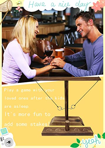 Wooden Ring Toss Game - Classic 2-Peg Tossing Set | Handmade Halloween Games & Thanksgiving Entertainment for Adults, White Elephant Gift Exchange, Portable Family Fun for Backyards & Parties