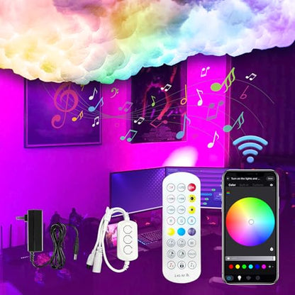 3D Thundercloud Ceiling Light, DIY Lightning Effects, RGB Color Changing, Music Sync, Smart APP Control, for Bedroom, Gaming Room, Home Theater, Kids Room, 32FT - size: 32ft