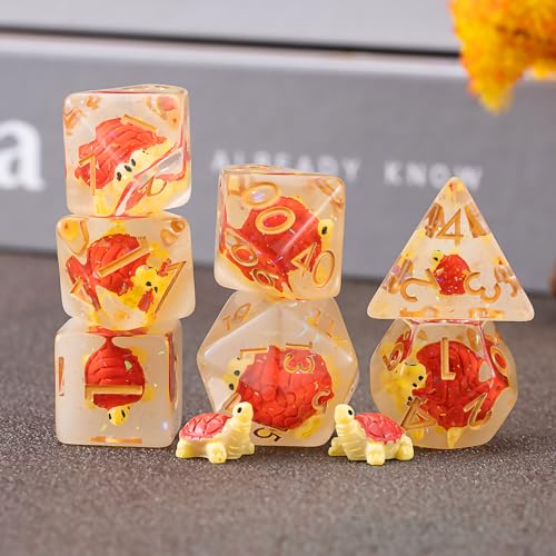 DND Resin Dice Set, Polyhedral D&D Raccoon Dice Inclusion Dice for Dungeons and Dragons MTG RPG - color: Turtle-red1