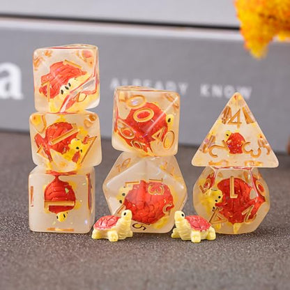 DND Resin Dice Set, Polyhedral D&D Raccoon Dice Inclusion Dice for Dungeons and Dragons MTG RPG - color: Turtle-red1
