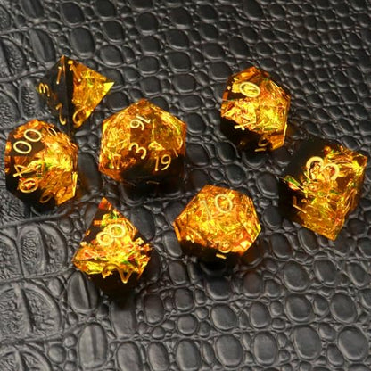 Haxtec Sharp Edge Dice Set Yellow Black Resin DND Dice Set Sparklingly Polyhedral D&D Dice Compatible with Dungeons and Dragons Fire Dice - color: Yellow Black