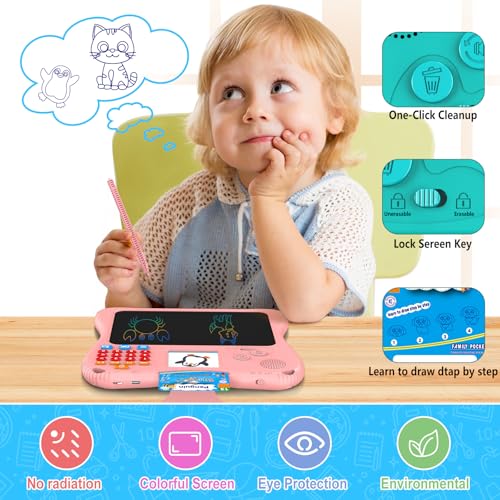 SPG300 Three-in-One Children's Learning Machine with Pen Oral Arithmetic Practice Memory Card Training Drawing Board Function 130 Memory Cards 2.4" LCD Screen Portable Educational Toy for Kids（Pink）