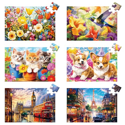 6 Packs 36 Pieces Large Puzzles for Seniors,Dementia Puzzles for Elderly Adults,Jigsaw Puzzles for Adults Seniors with Alzheimer's Dementia with 6 Storage Bags - style: Dog Birthday Flowers
