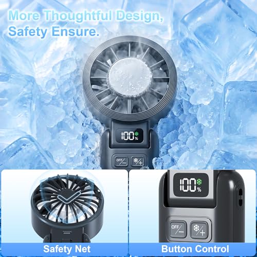 Pro Portable Handheld Fan with Ice Cooling, 5.5m/s High Speed Rechargeable Fan, Independent Switch, 135° Adjustable, 5-Speed, LED Display, Neck Personal for Travel Essentials, Concerts, Sports Events - color: Dark Black