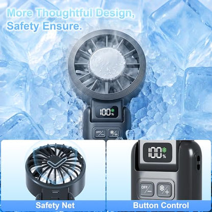 Pro Portable Handheld Fan with Ice Cooling, 5.5m/s High Speed Rechargeable Fan, Independent Switch, 135° Adjustable, 5-Speed, LED Display, Neck Personal for Travel Essentials, Concerts, Sports Events - color: Dark Black