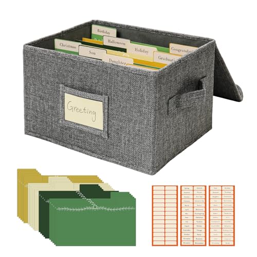 Vienrose Greeting Card Organizer Box Grey 1 Pack | Storage Box With 20 Removable Dividers 84 Self-stick Labels, Photos Envelopes Scrapbooking Paper Stickers Holder - color: Grey, size: 1 Pack