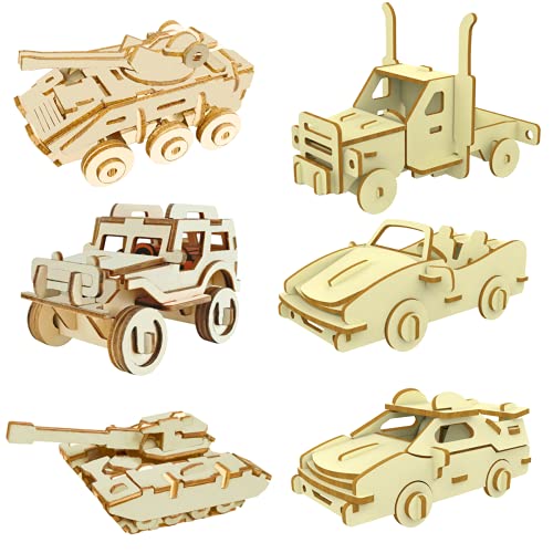 3D Wooden Puzzle - 6 Piece Set Wooden Car Brain Teaser Puzzle - DIY Assembly Car Building Model Kits - Wood STEM Gifts for for Adults & Teens Birthday Gifts Christmas - style: Car puzzle