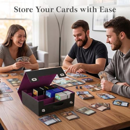 Lifewit Trading Card Storage Box with Handle, Holds Up to 1800 Sleeved Cards with 12 Adujstable Dividers & 4 Stoppers, Aluminum Closure PU Leather Case for MTG, PTCG, YGO, Sports Cards, Black& Purple - color: Black&Purple