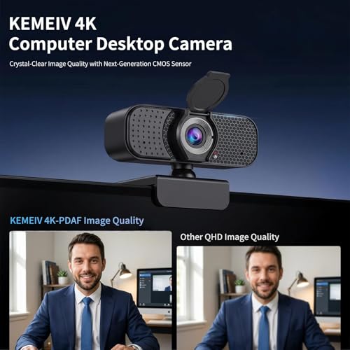 4K Webcam with Autofocus & Tripod, Camera for PC Laptop with Dual Microphone, USB Computer Camera with Low Light Correction, Auto White Balance, Video Camera for Streaming, Meetings, Office, Zoom - style: 4K-PDAF