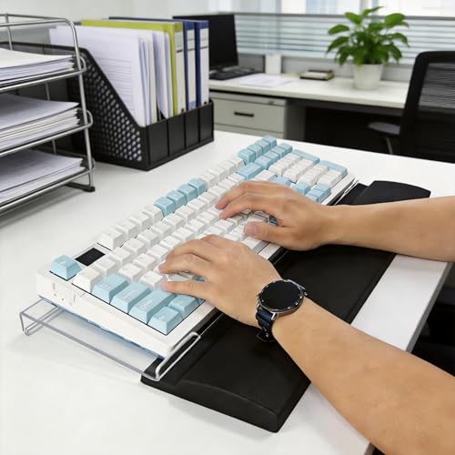 Acrylic Keyboard Stand w/Silicone Wrist Rest Adjustment, Ergonomic | 4-Level Height, Wrist Rest Set 16.9 x 5.7",Computer Keyboard Riser, for Easy Typing Office, Gaming, Home Desks, Clear & Black