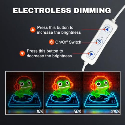 Frog DJ Neon Sign, Music Neon Signs for Wall Decor, Cute LED Light Up Sign for Bedroom, Game Room, Man Cave, Bar, Studio and Party Decor, USB Powered Dimmable Funny Wall Art Gift for DJ Music Lovers - style: DJ Frog