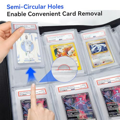 Graded Card Binder, Holds 60 PSA Slabs, 6 Pocket Slab Binder for PSA CGC CSG Slabs, Premium Ringless Zipper Card Collection Album,gray-black - color: Graded Card Binder-40 Pockets, size: 6 Pocket