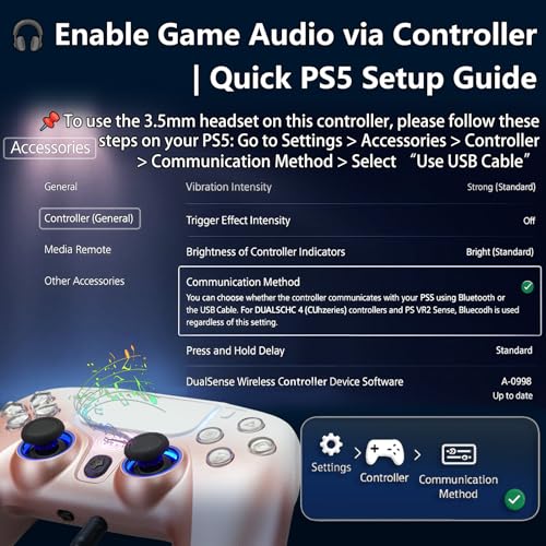 NBCP Wired PS5 Controller, Turbo, Hall-Effect Triggers, Dual Vibration, 6-Axis Gyro, 10ft Cable –Gamepad Compatible with PS5/PS4/PC/Steam – Rose Gold Color - color: Rose Gold