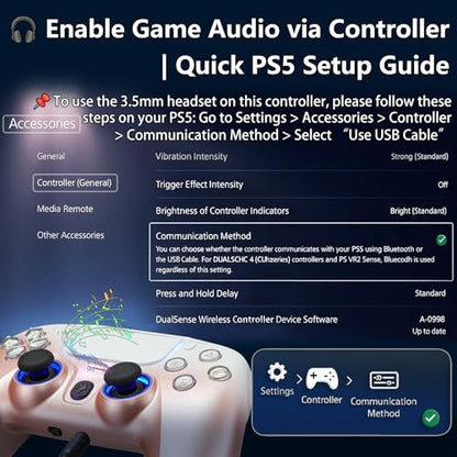 NBCP Wired PS5 Controller, Turbo, Hall-Effect Triggers, Dual Vibration, 6-Axis Gyro, 10ft Cable –Gamepad Compatible with PS5/PS4/PC/Steam – Rose Gold Color - color: Rose Gold