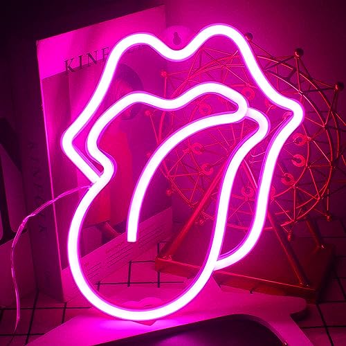 Lips Neon Sign LED Pink Lips Big Tongue Shaped Neon Signs for Wall Decor USB Neon Light Signs for Bedroom Bar Pub Hotel Christmas Wedding Party - color: Colorful-G-lips