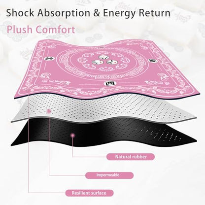 Mahjong Mat - Elegant Pink with Lace Trim | Non-Slip Rubber Gaming Mat & Noise Reducer | for Mahjong Tiles, Poker, Cards, Dominoes, Board Games | 32.4x32.4 Inch - color: Pink-blue and White Porcelain