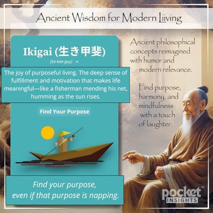 Japanese Wisdom Card Deck – 52 Mindfulness Cards with Humor | Ikigai, Zen & Philosophy for Daily Reflection, Gift for Colleagues & Friends