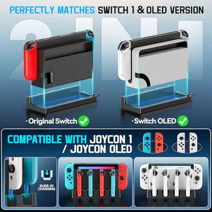 Switch Charging Dock for Joycons, Controller Charger Station for Nintendo Switch/OLED Model, 2 Hour Joycon Charger, Storage & Organization Charging Stand for TV Dock Station, for Mac Compatible Game - size: S-Black-Switch 1