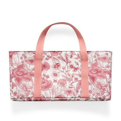 American Mahjong Tile Set, Mah Jong Set Complete with Pink Flower Bag, 166 White Tiles with Golden Dices for Travel, 4 All-in-One Mahjong Racks with Pushers (Pink) - color: Pink
