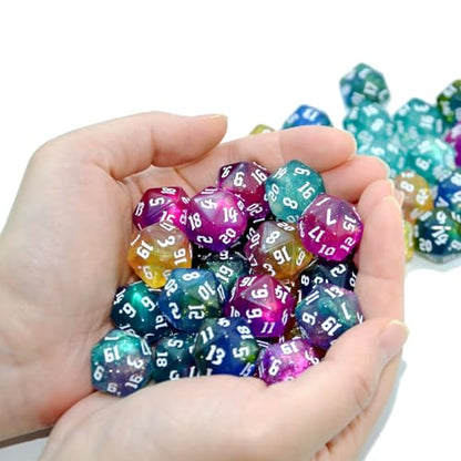 SmartDealsPro 50-Pack D6 D12 D20 6 12 20 Sided Dice Polyhedral Dice with Pouch for DND RPG MTG Table Game (D20, Sparkly Glitter) - color: Sparkly Glitter, style: D20