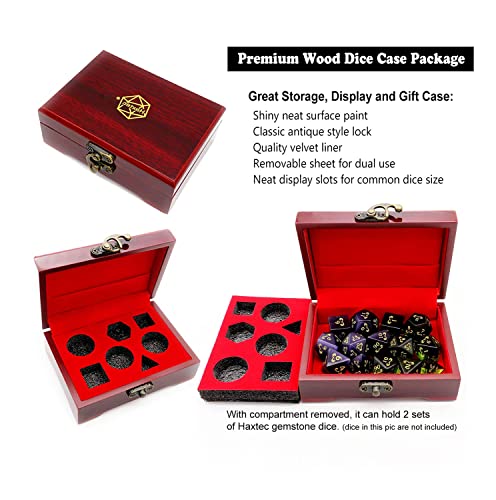 Haxtec Cat Eye Stone Dice Set Blue Gemstone Polyhedral Dice W/Wood Dice Case Compatible with Dungeons and Dragons D&D Gift Tabletop RPG Role Playing Games - color: Blue Gold