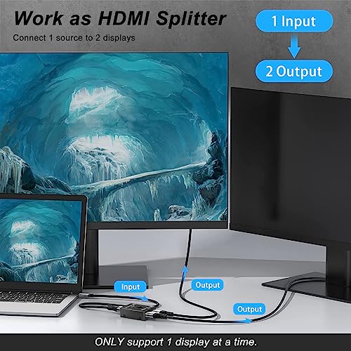 HDMI 2.1 Switch 48Gbps, Bi-Directional Manual HDMI Switcher 2 in 1 Out / 1 in 2 Out, Supports 8K@60Hz 4K@120Hz, VRR HDR10+ Dolby Vision, for PS5 PS4 Xbox PC TV Monitor
