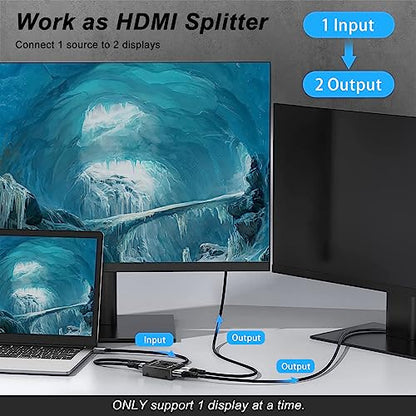 HDMI 2.1 Switch 48Gbps, Bi-Directional Manual HDMI Switcher 2 in 1 Out / 1 in 2 Out, Supports 8K@60Hz 4K@120Hz, VRR HDR10+ Dolby Vision, for PS5 PS4 Xbox PC TV Monitor