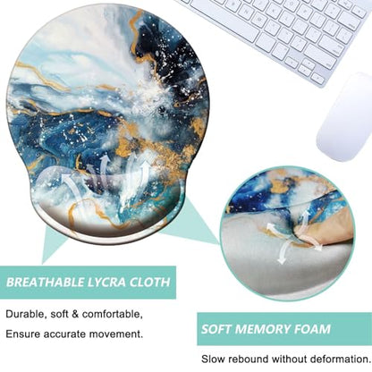 Mouse Pad with Wrist Support, Ergonomic Mouse Pad with Memory Foam Wrist Rest Cushion, Non-Slip Rubber Base Gaming Mice Pad for Home Office Computer Laptop, Green Golden Marble - color: Green golden marble