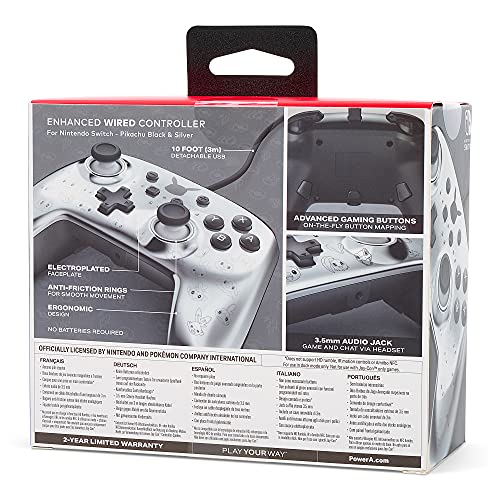 PowerA Enhanced Nintendo Switch and Switch 2 Wired Controller - Pikachu Black & Silver, Officially licensed - color: Pikachu Black & Silver