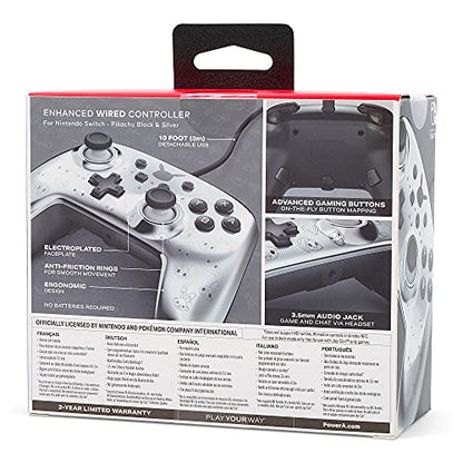 PowerA Enhanced Nintendo Switch and Switch 2 Wired Controller - Pikachu Black & Silver, Officially licensed - color: Pikachu Black & Silver