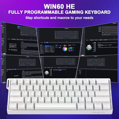 WIN60 HE 60% Mechanical Keyboard Wired, Hall Effect Gaming Keyboard Magnetic Switch Hot Swappable, Adjustable Actuation Rapid Trigger Mode 8000Hz Polling Rate, RGB Keyboard 60 Percent Design - color: Side-printed White