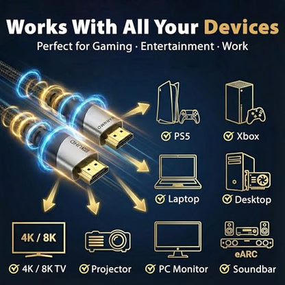 HDMI 2.1 8K Ultra High Speed Cable 3m/10ft 48 Gbps 8K 60 Hz 4K 120 Hz HDR10+ HDCP 2.3 eARC Dolby Vision, for PS5/Xbox/Switch 8K/4K TV, Laptop, PC Monitor, 4K UHD Blu-ray Player (3m/10ft) - size: 10 ft