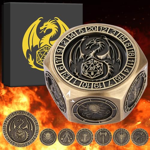 DND Spinner Dice, D&D Polyhedral Game Dice, 8 in 1 Metal Dice Set | 3D Hexagon Relief Design, D&D Spinner Dice, DND Gifts, MTG, Role Playing Board Game Accessories, with Gift Box, Bronze - color: Bronze