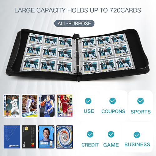 Trading Card Binder with Sleeves 9 Pocket Premium 720 Double Sided Pocket PU Card Collection Binder, Collectible Albums Card Folder for MTG, TCG, Sports Cards - color: CARBON FIBER BLACK 01
