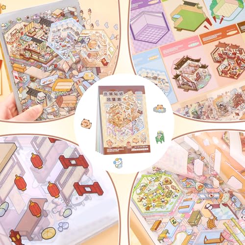 20 Sets 3D Sticker Scene Book for Adults,DIY Create Your Own Mini House | Stickers Cute Kawaii Miniature Scenes for Stress Relief Therapy Pass The Time, Fun Party Favors Gifts for Birthday Holiday - size: Sticker Book 20 Sets