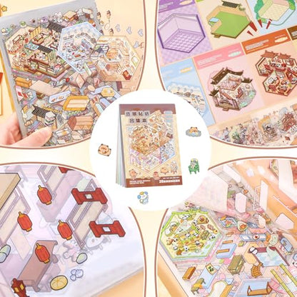 20 Sets 3D Sticker Scene Book for Adults,DIY Create Your Own Mini House | Stickers Cute Kawaii Miniature Scenes for Stress Relief Therapy Pass The Time, Fun Party Favors Gifts for Birthday Holiday - size: Sticker Book 20 Sets